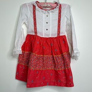 Vintage Sears Prairie Cottage Dress Toddler Size 4 Red White Lace Trim